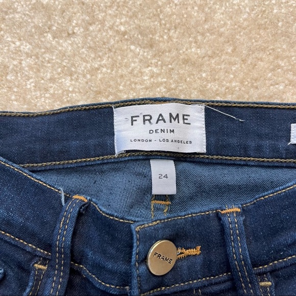 Frame Denim Le Skinny De Jeanne Frayed Sweetheart Hem Womens 24 Longstreet Blue - Picture 3 of 12